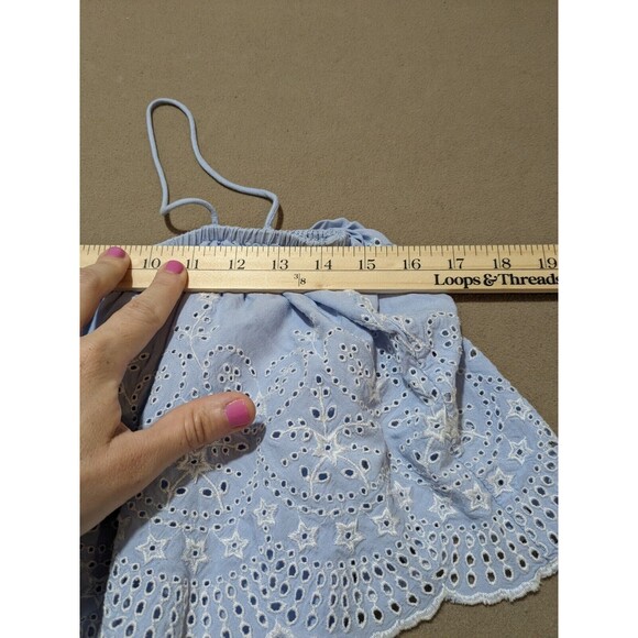 Topshop Jumpsuit Women's Blue Eyelet Viscose Spaghetti Straps Size 8 - Picture 11 of 14